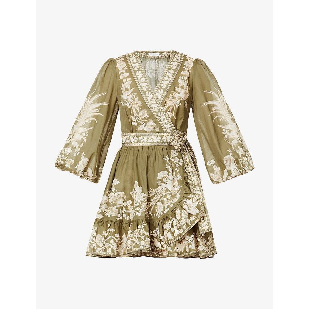 NWOT ZIMMERMANN Anneke Floral-Pattern Cotton Mini Wrap-Dress Sz 3 (US 10) - Picture 5 of 10